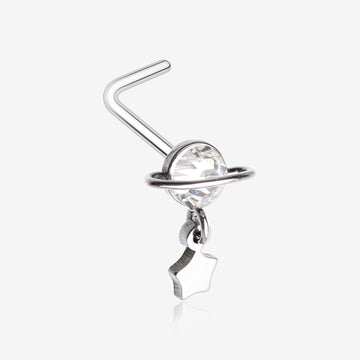 Sparkle Planet Star Dangle L-Shaped Nose Ring-Clear Gem